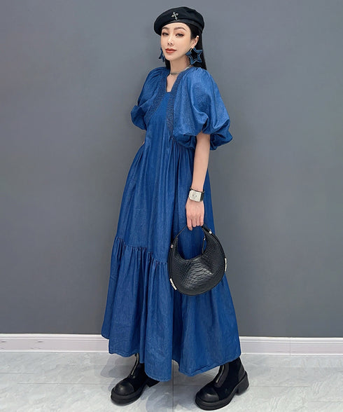Volume Sleeve Denim Dress